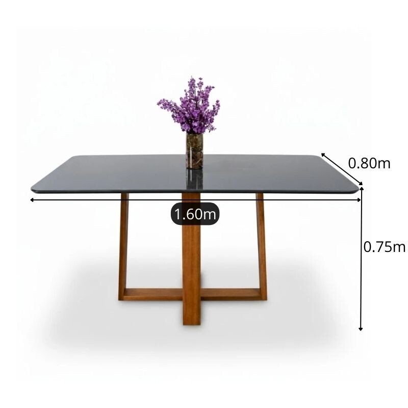 Mesa de Jantar Pedro 160x80 Vidro Grafite/Base Madeira Art Assento - Entregue Montada - Imagem 2