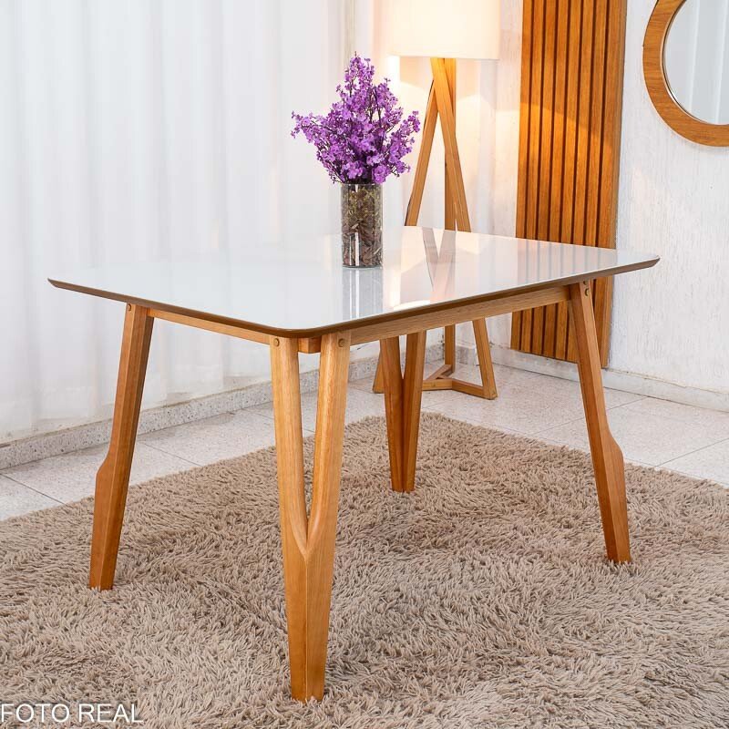 Mesa de Jantar Pedro 120x80 Vidro Preto/Base Madeira Art Assento - Entregue Montada - Imagem 4