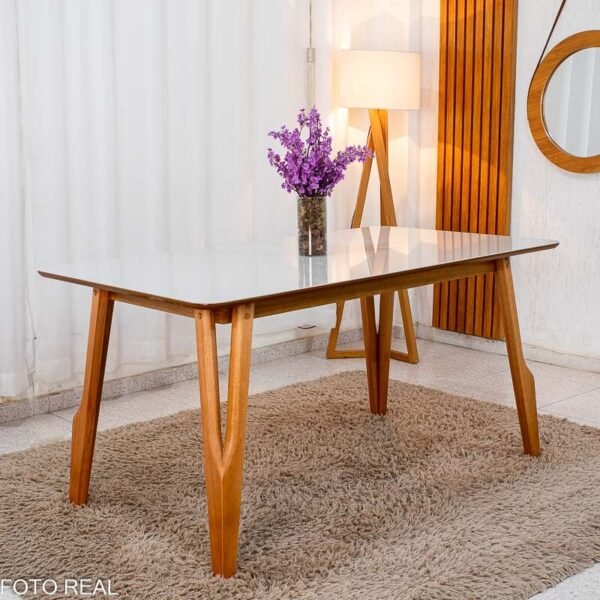 Mesa de Jantar Siena 160x90 Vidro Off/Base Madeira - Art Assento