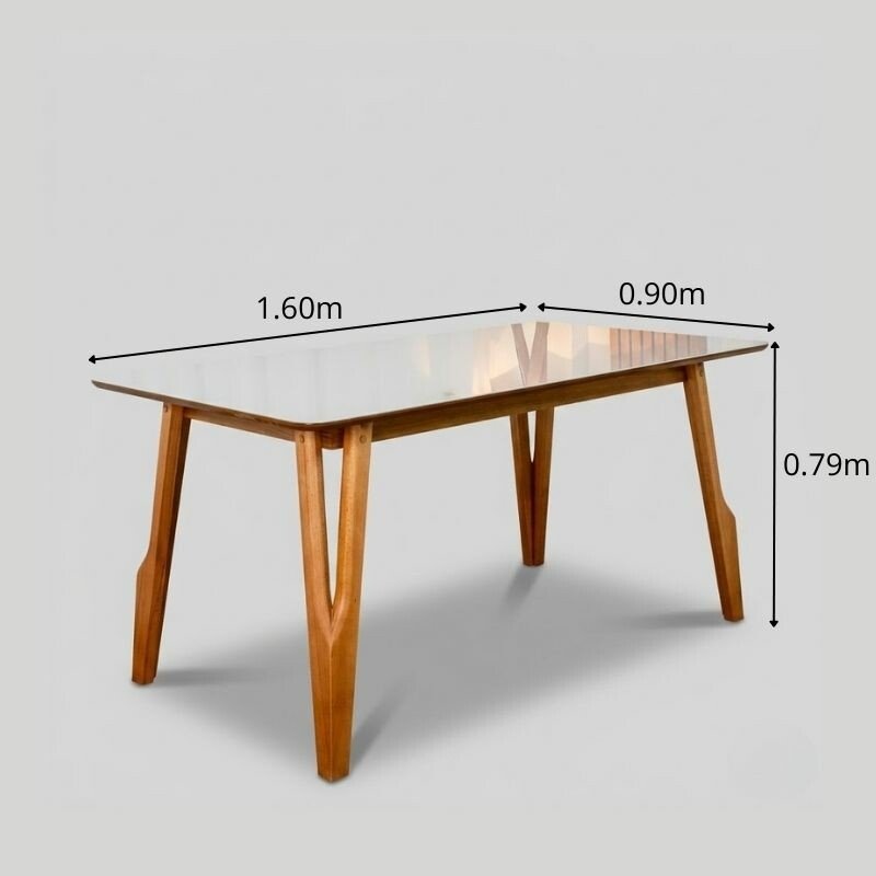 Mesa de Jantar Siena 160x90 Vidro Off/Base Madeira + 6 Cad. Lisboa Veludo Cinza 507 Madeira Art Assento - Entregue Montada - Imagem 7