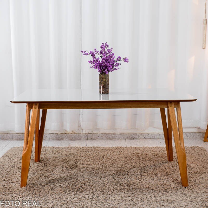 Mesa de Jantar Siena 160x90 Vidro Off/Base Madeira + 6 Cad. Lisboa Veludo Cinza 507 Madeira Art Assento - Entregue Montada - Imagem 8