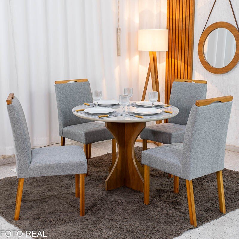 Mesa de Jantar Atlanta Redonda 120cm Vidro Preto/Base Madeira - Minas Plac + 4 Cad. Genova Veludo Preto 504 Madeira Art Assentos - Entregue Montada - Imagem 11