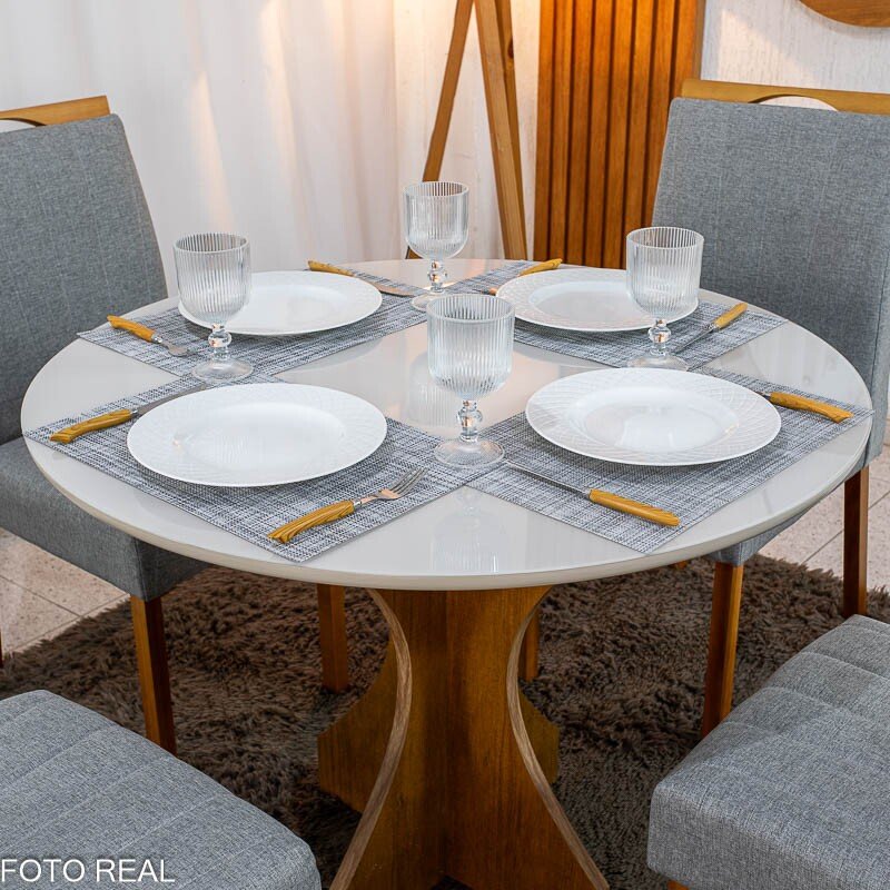 Mesa de Jantar Atlanta Redonda 120cm Vidro Preto/Base Madeira - Minas Plac + 4 Cad. Genova Veludo Preto 504 Madeira Art Assentos - Entregue Montada - Imagem 12