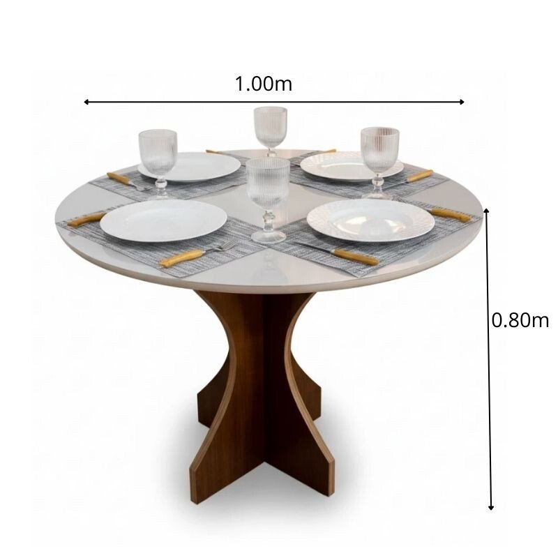 Mesa de Jantar Siena Redonda 100cm Cinamomo/Vidro Off - Minas Plac - Imagem 2
