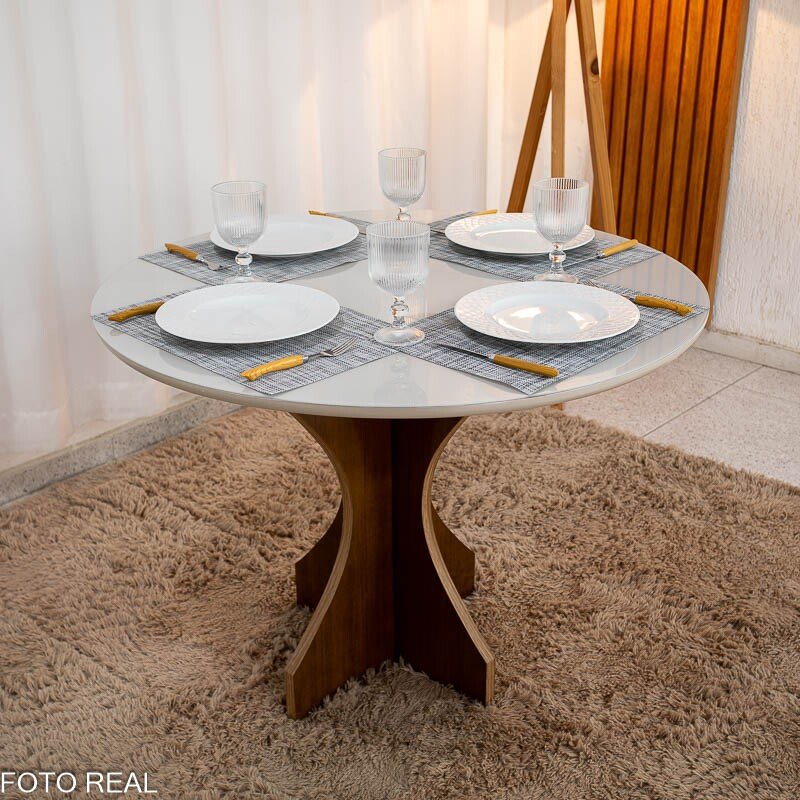Mesa de Jantar Siena Redonda 100cm Cinamomo/Vidro Off - Minas Plac - Imagem 3
