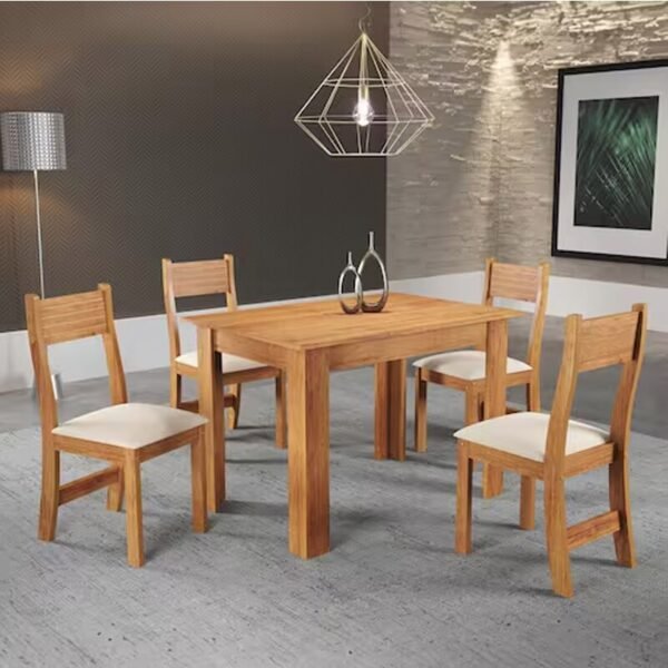 Mesa de Jantar Perla Mel 110×75 com 4 Cadeiras Brisa Veludo Assento Marfim - Viero