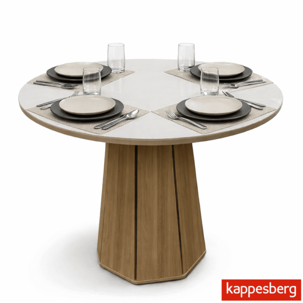 Mesa de jantar Jade BA54 Tampo Redonda 105x105cm MDF C/vidro Off White - Kappesberg