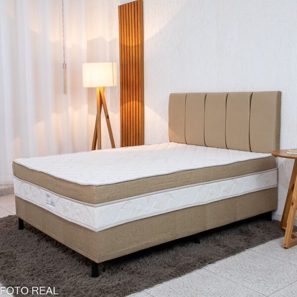 Unibox Casal Premium Ortopédica D33 Nosso Sonho + Painel Cabeceira Roma Veludo Bege - 138x188x62 | Suporta até 250kg