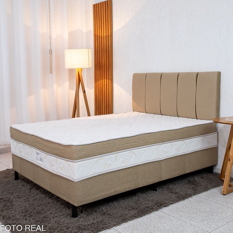Unibox Casal Premium Ortopédica D33 Nosso Sonho + Painel Cabeceira Roma Veludo Bege - 138x188x62 | Suporta até 250kg