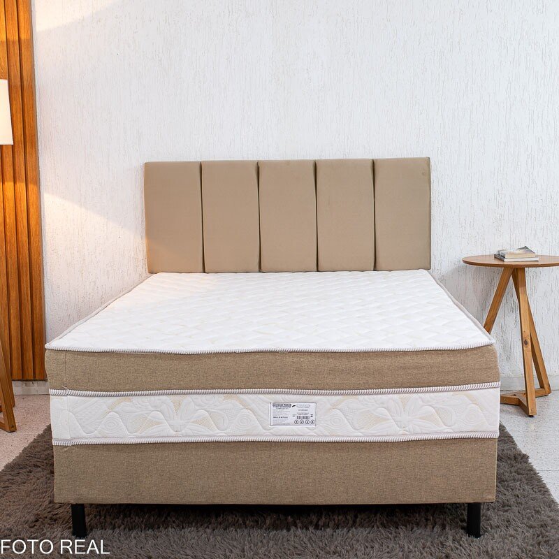 Unibox Casal Premium Ortopédica D33 Nosso Sonho + Painel Cabeceira Roma Veludo Bege - 138x188x62 | Suporta até 250kg - Imagem 3