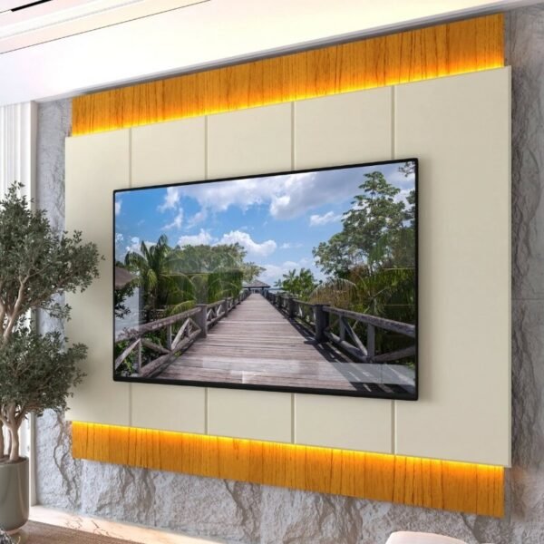 Painel Magnífico 220 Larg. 2.18m Nature/Off C/LED e Detalhe Ripado - Gelius