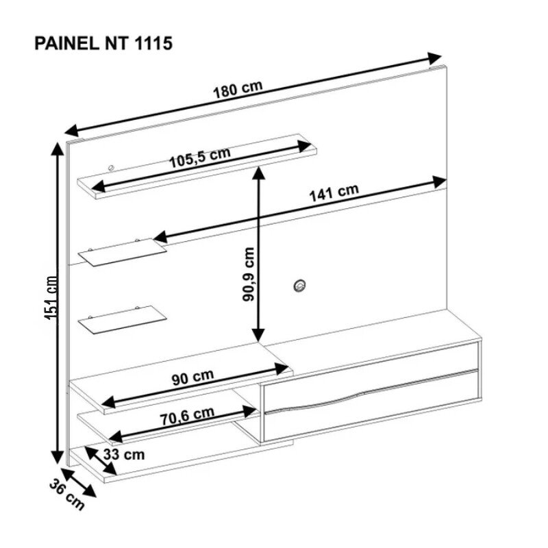 Painel NT 1115 Larg. 1.80m Freijó/Preto C/ Led para TV até 60"- Notável - Imagem 6