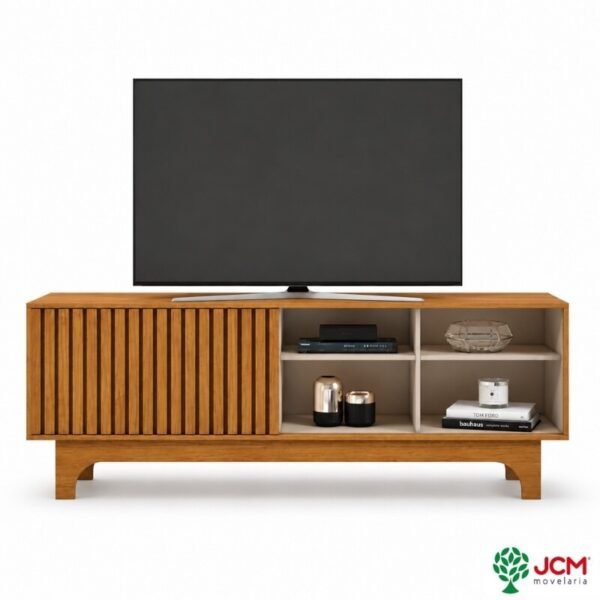 Rack Sereno Larg. 1.68m Cinamomo/Off C/Porta Ripada para TV até 70" - JCM