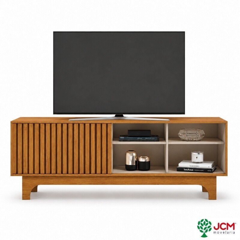 Rack Sereno Larg. 1.68m Cinamomo/Off C/Porta Ripada para TV até 70" - JCM