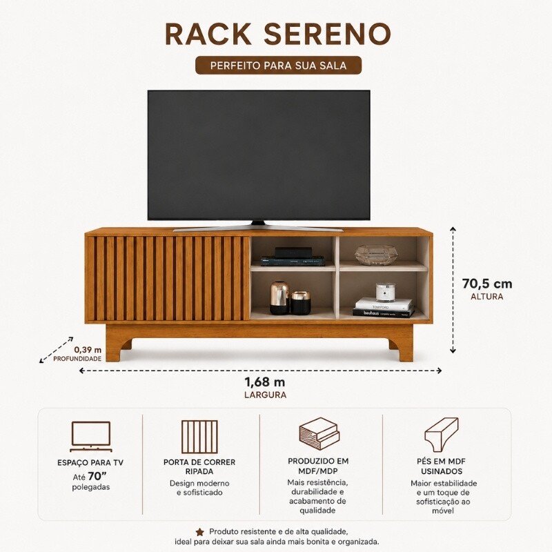 Rack Sereno Larg. 1.68m Cinamomo/Off C/Porta Ripada para TV até 70" - JCM - Imagem 6