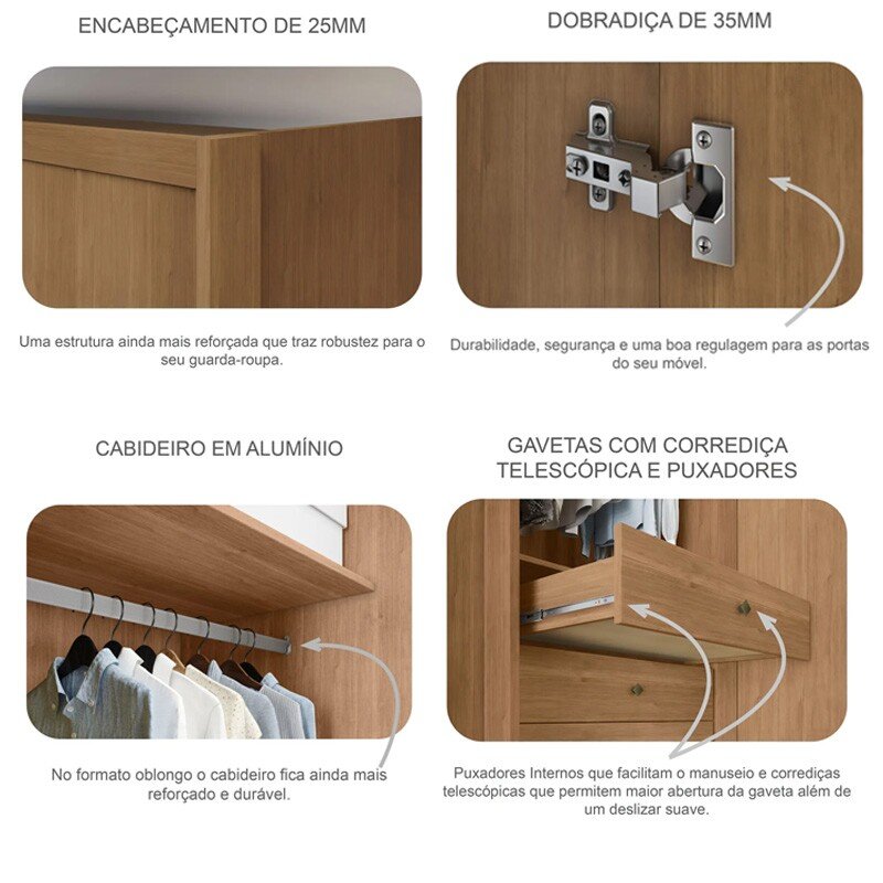 Guarda-roupa Rizon New Cumaru Larg. 2.43m 6 Portas 8 Gavetas - Novo Horizonte - Imagem 3