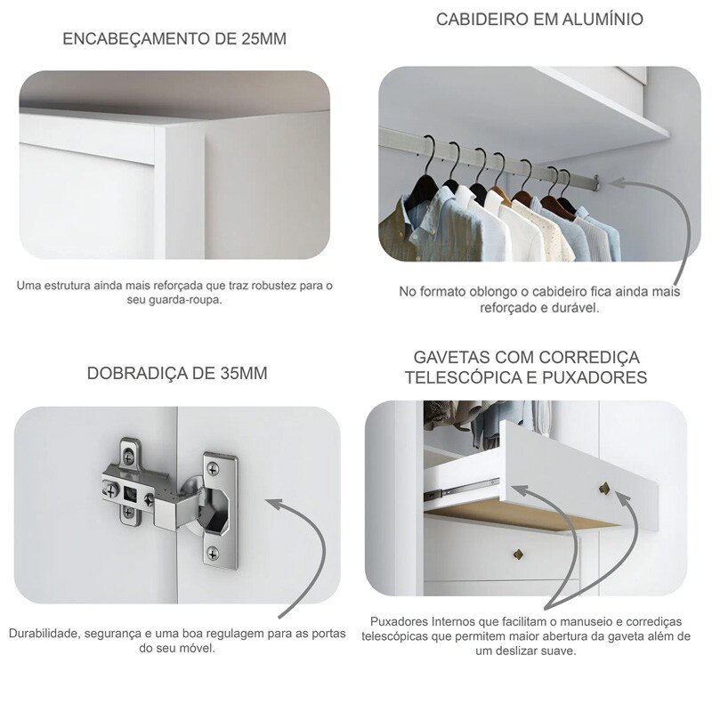Guarda-roupa Rizon New Neve Larg. 2.43m 6 Portas 8 Gavetas - Novo Horizonte - Imagem 4