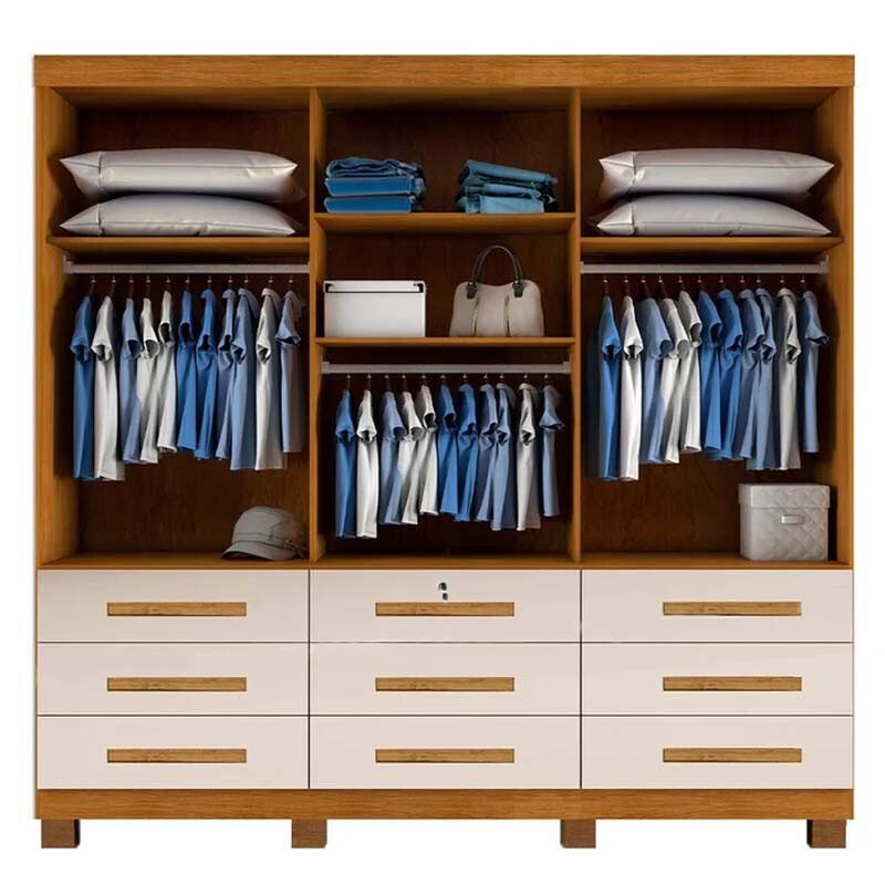 Roupeiro Casal Athenas Nature/Off 3 Portas 9 Gavetas C/ Espelho e Pés 100% MDF Larg. 1.80m - Bianchi - Imagem 2