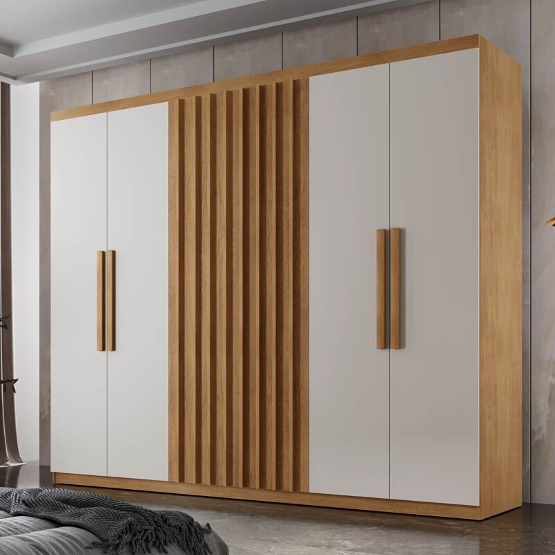 Roupeiro Casal Los Angeles Castanho/Off 3 Portas 6 Gavetas C/ 1 Espelho Detalhe Ripado Portas Flex 100% MDF Larg. 2.73m - D Doro - Imagem 7