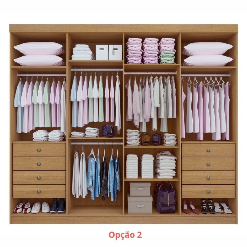 Roupeiro Casal Daymond Castanho 8 Portas 8 Gavetas 100% MDF Larg. 2.75m - D Doro - Imagem 3