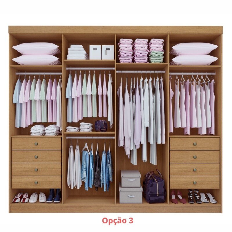 Roupeiro Casal Daymond Castanho 8 Portas 8 Gavetas 100% MDF Larg. 2.75m - D Doro - Imagem 4