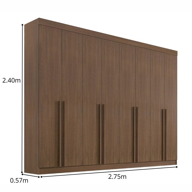 Roupeiro Casal Daymond Castanho 8 Portas 8 Gavetas 100% MDF Larg. 2.75m - D Doro - Imagem 5
