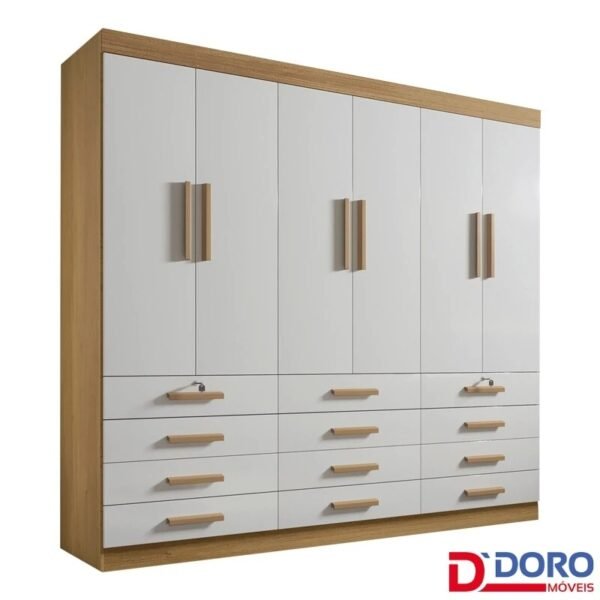 Roupeiro Casal Mônaco Cinamomo/Off 6 Portas 12 Gavetas Larg. 2.40m - D Doro