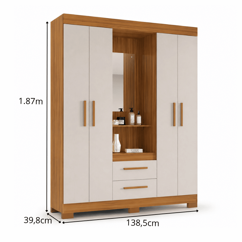 Guarda-Roupa NT 6055 4 portas 3 Gavetas Freijó/Off C/Pés Larg. 1.38m - Notável - Imagem 4