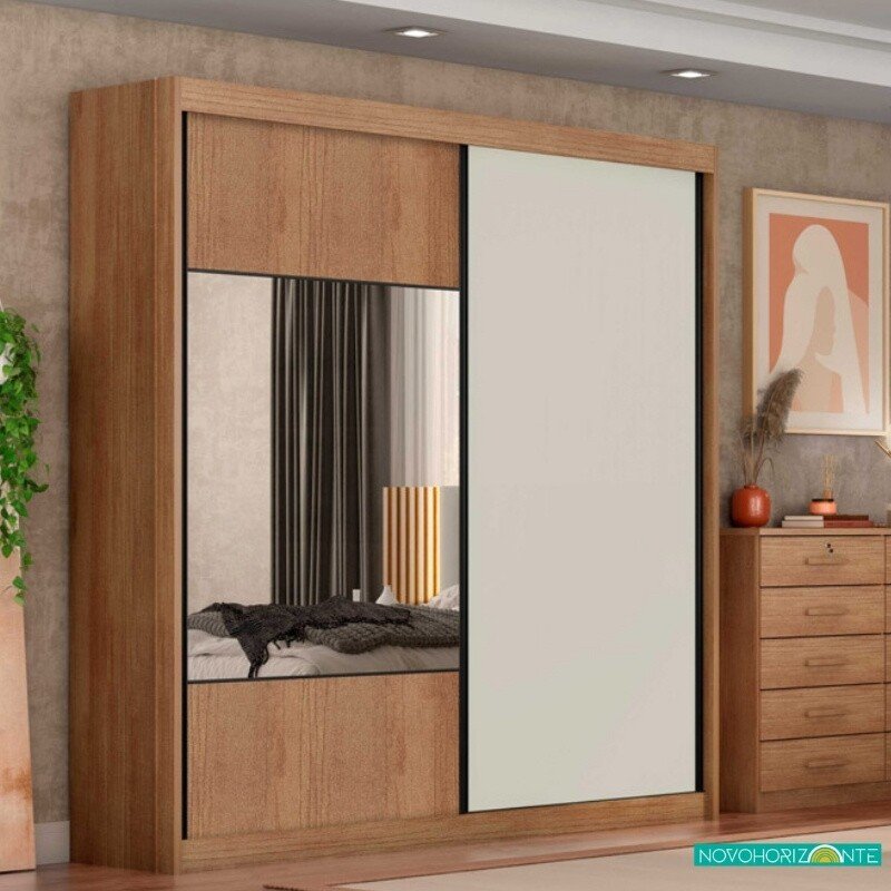 Roupeiro Casal Versatto Cumaru/Fendi C/Espelho 2 Portas 6 Gavetas 100% MDF Larg. 2.08m Flex - Novo Horizonte - Imagem 4