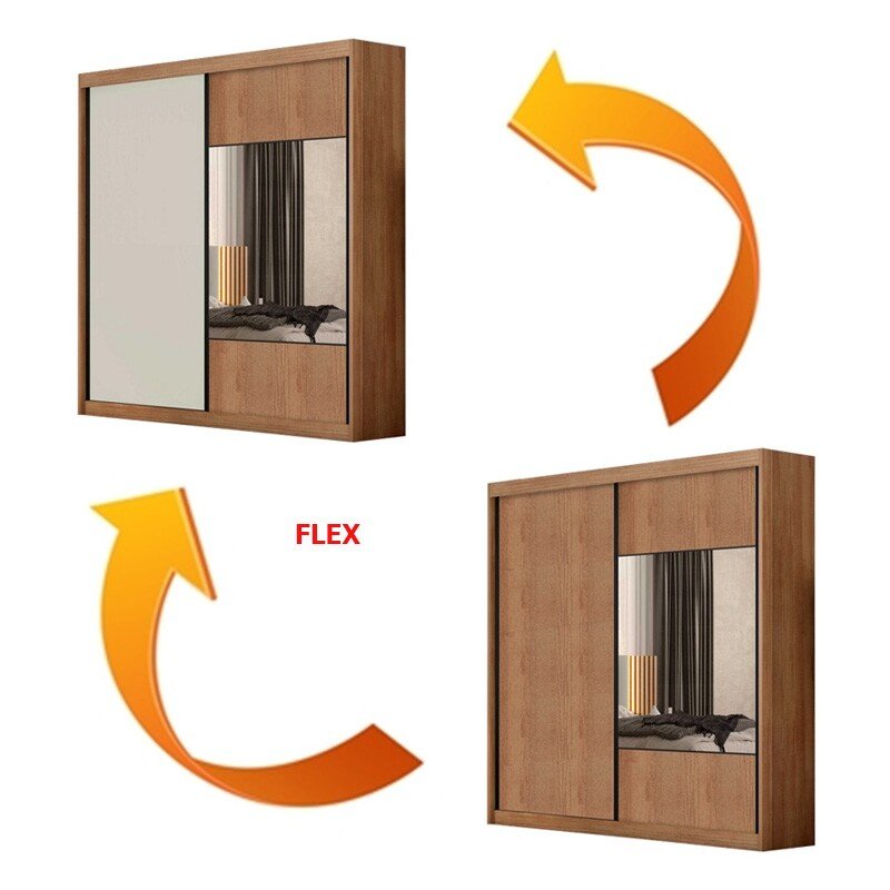 Roupeiro Casal Versatto Cumaru/Fendi C/Espelho 2 Portas 6 Gavetas 100% MDF Larg. 2.08m Flex - Novo Horizonte - Imagem 3