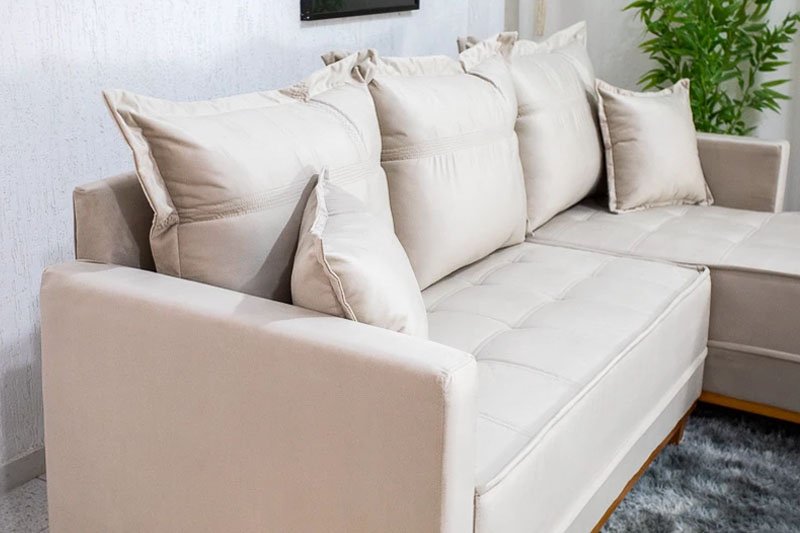 Sofá 3 Lug. Milão C/Chaise Lado Esquerdo Veludo Bege 818 Larg. 2.30m - Molas Ensacadas - Imagem 3