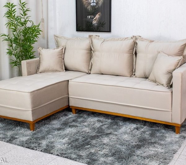 Sofá 3 Lug. Milão C/Chaise Lado Direito Veludo Bege 818 Larg. 2.30m - Molas Ensacadas