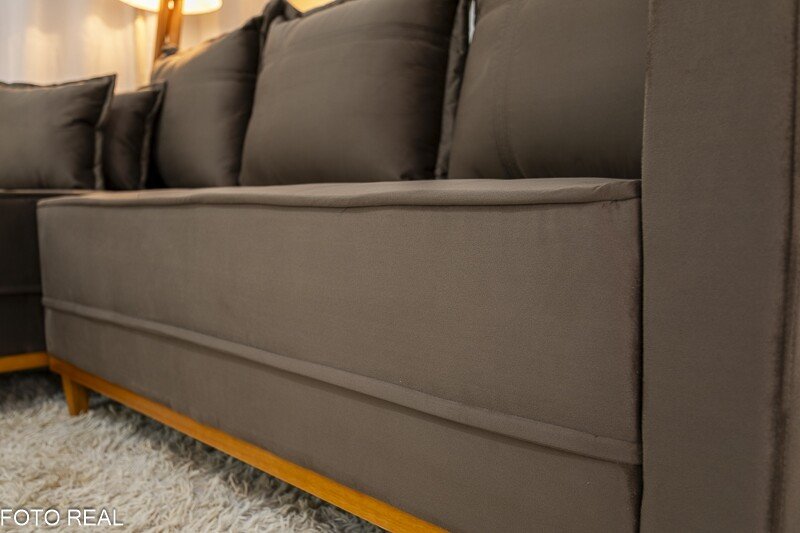 Sofá 3 Lug. Milão C/Chaise Lado Direito Veludo Marrom 815 Larg. 2.30m - Molas Ensacadas - Imagem 4