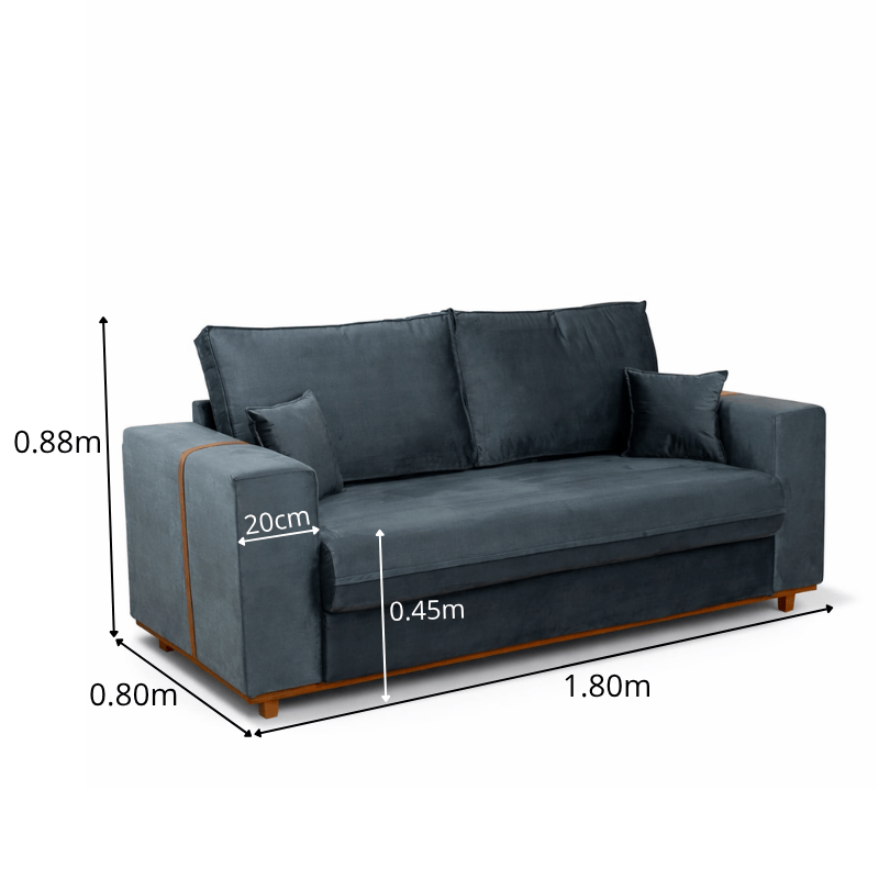 Sofá 3 Lugares Dackar Veludo Cinza 20 Larg. 1.80m - Molas bonnel - Imagem 2