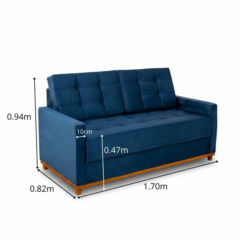 Sofá 3 lugares Living Áustria Veludo Azul A16 Larg. 1.70m - Imagem 2