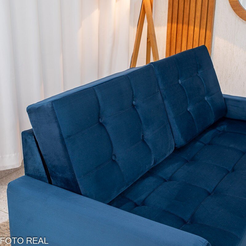 Sofá 3 lugares Living Áustria Veludo Azul A16 Larg. 1.70m - Imagem 3
