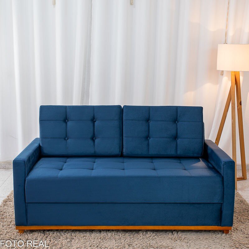 Sofá 3 lugares Living Áustria Veludo Azul A16 Larg. 1.70m - Imagem 4