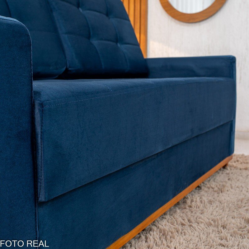 Sofá 3 lugares Living Áustria Veludo Azul A16 Larg. 1.70m - Imagem 5