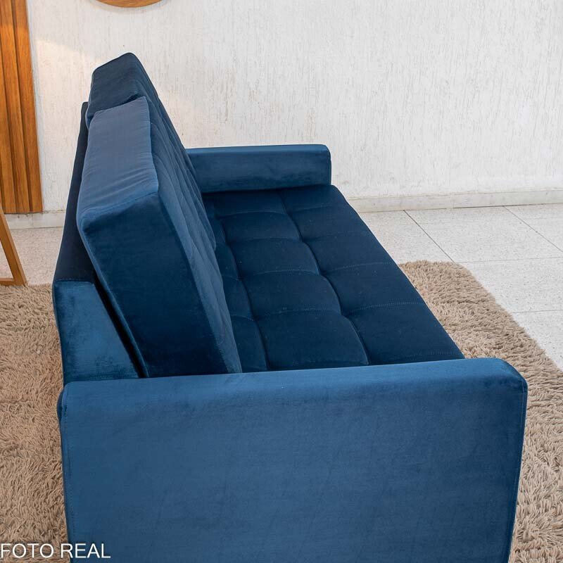 Sofá 3 lugares Living Áustria Veludo Azul A16 Larg. 1.70m - Imagem 7