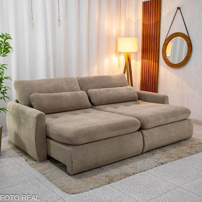 Sofá Retrátil Amaranto Premium 2.30m Bege 06 - Sem Caixa