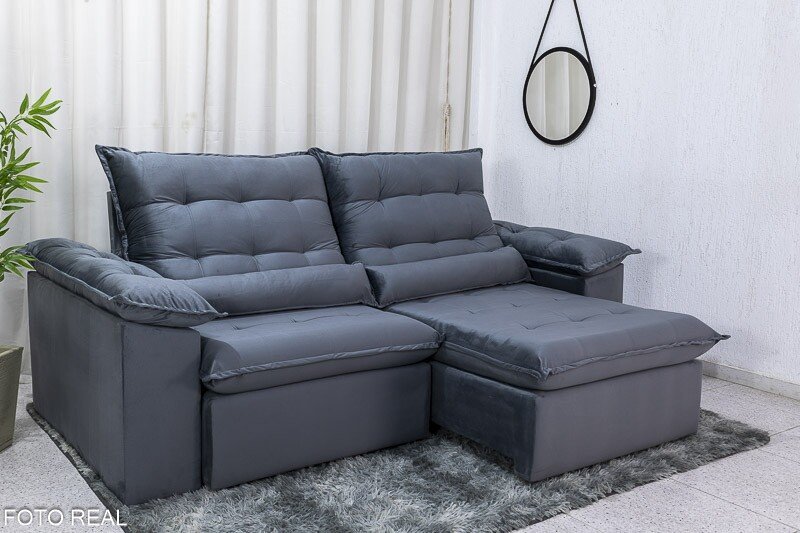Sofá Retrátil Reclinável Emanuelly 2.00m Veludo Cinza 20 - Imagem 2