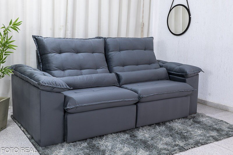 Sofá Retrátil Reclinável Emanuelly 2.00m Veludo Cinza 20 - Imagem 3