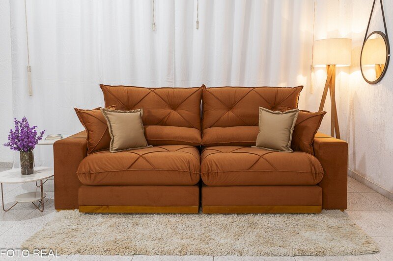 Sofá Retrátil Reclinável Gran Bello 2.30m Veludo Terracota 24 - Molas Ensacadas Pocket - Imagem 6