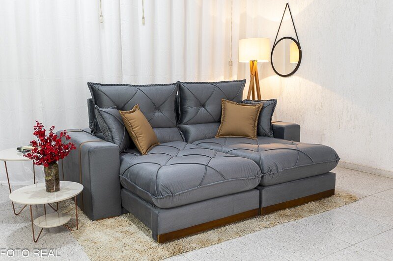 Sofá Retrátil Reclinável Barcelona 2.50m Veludo Preto 322 - D33 e Molas Ensacadas - Imagem 18