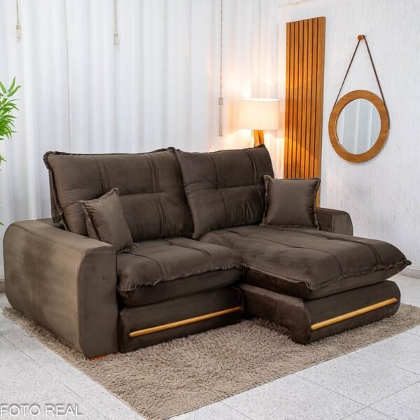 Sofá Retrátil Reclinável Chicago 2.50m Veludo Marrom A17 D28 Soft - Molas Ensacadas