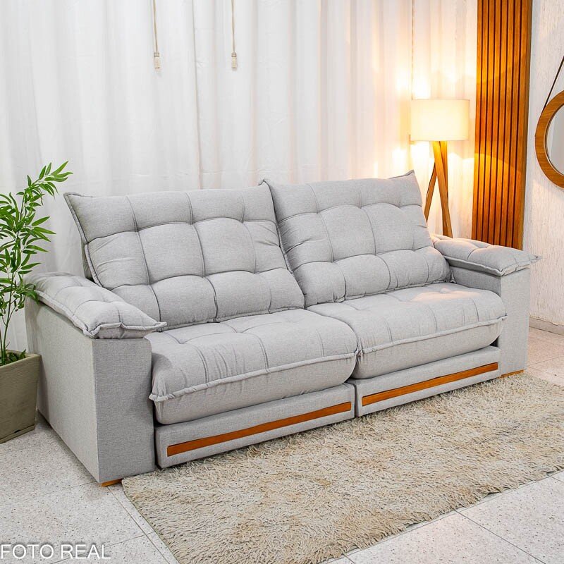Sofá Retrátil Reclinável Barcelona 2.30m Linho Cinza 461 - D33 e Molas Ensacadas - Imagem 3