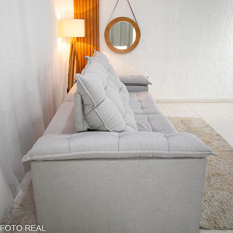 Sofá Retrátil Reclinável Barcelona 2.30m Linho Cinza 461 - D33 e Molas Ensacadas - Imagem 8