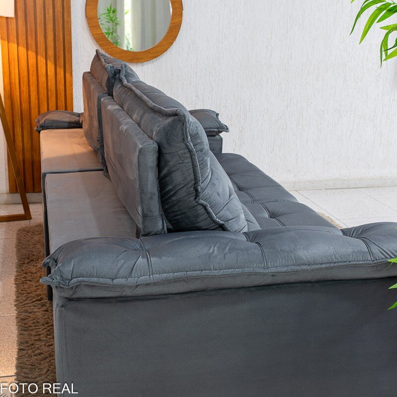 Sofá Retrátil Reclinável Barcelona 2.30m Veludo Chumbo 330 - D33 e Molas Ensacadas - Imagem 10