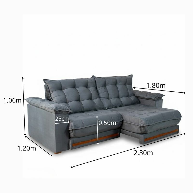 Sofá Retrátil Reclinável Barcelona 2.30m Veludo Chumbo 330 - D33 e Molas Ensacadas - Imagem 2