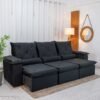 Sofá Retrátil Reclinável City 2.70m Veludo Preto - Sem Caixa